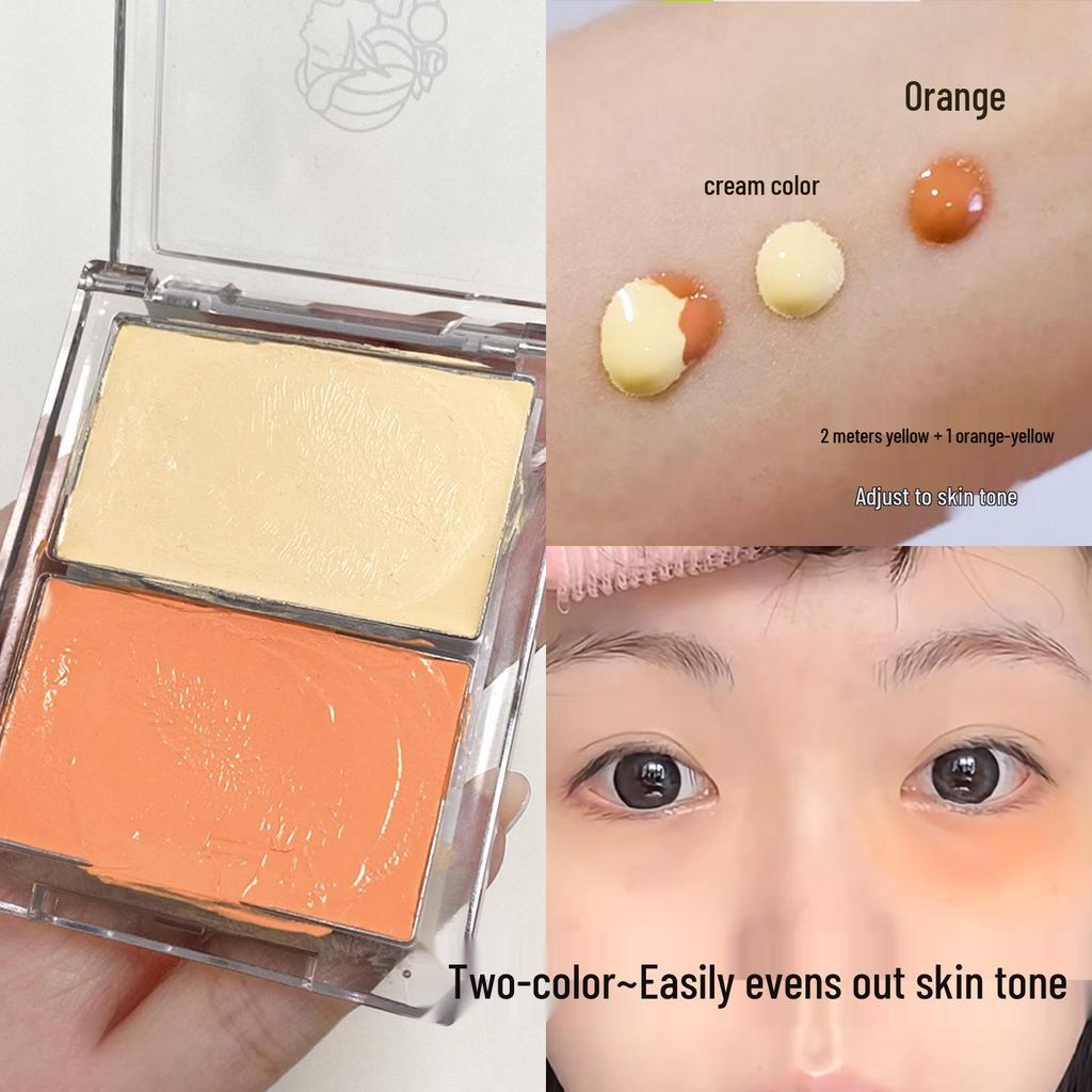 Dual-Tone Eye Bag Concealer: Orange for dark circles, yellow for tear troughs, nasolabial folds, and dull skin correction.
