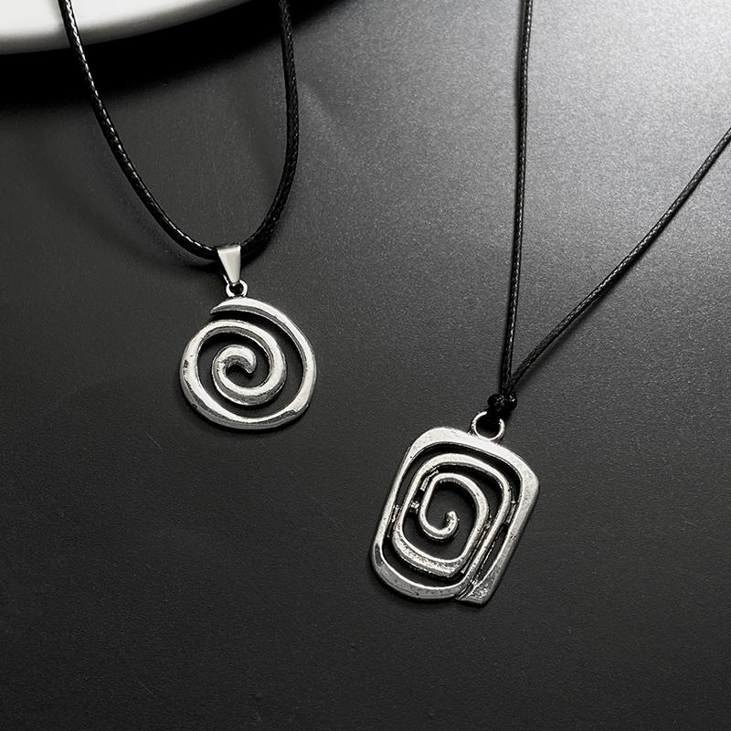 Vintage Spiral Vortex Pendant Hand-Woven Leather Rope Necklace For Women Unisex Boho Swirl Choker Necklace  Jewelry