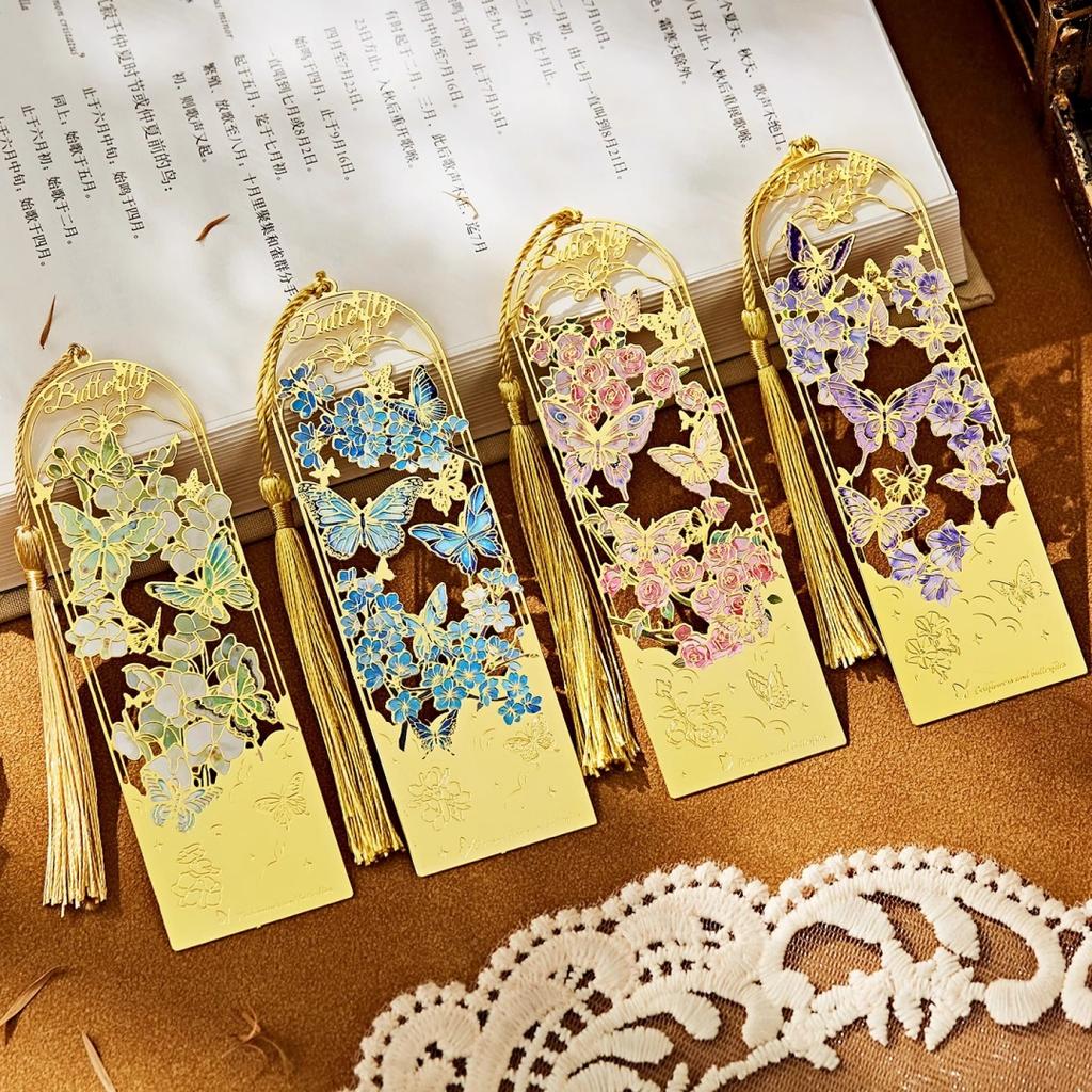 New Butterfly Oil Painting Metal Bookmarks Hollow Out Classical Cultural Creative Memorial Gifts Graduation Rewards for Students