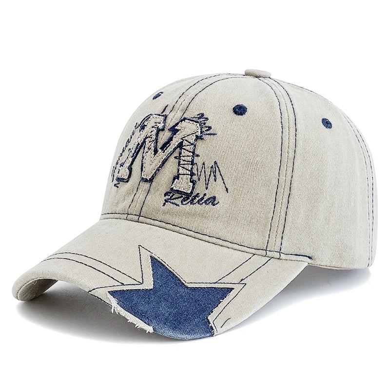 New Style Unisex Retro Baseball Cap M Letter Embroidery Dad Hat Star shaped Style Women And Men Outdoor Washed Cotton Cap