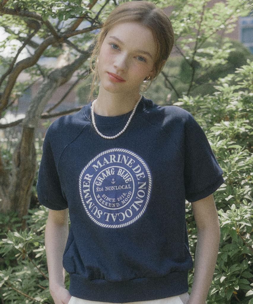 NONLOCAL Marine Rope Half Sleeve Sweatshirt - Navy