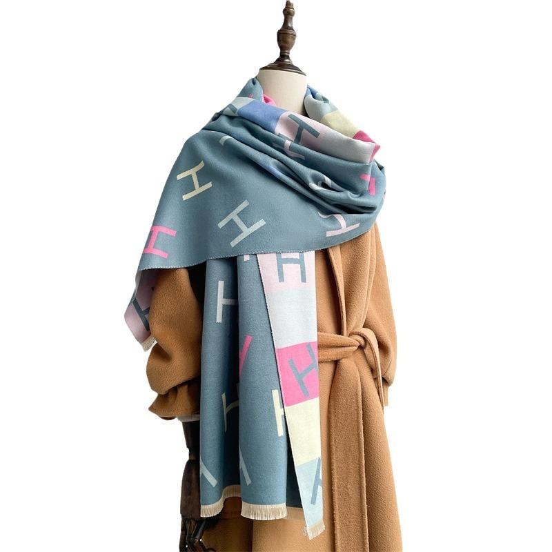 New temperament imitation cashmere warm scarf simple letter scarf colorful striped outer shawl with coat
