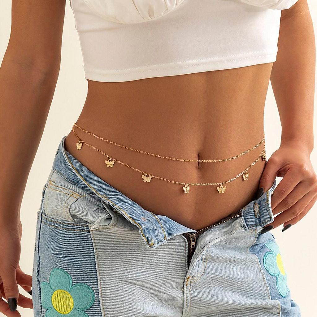 European-American Double-layer Butterfly Tassel Waist Chain - Women's Summer Beach Fashion Jewelry