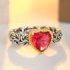 Vintage Inlaid Red CZ Heart Women's Ring Creativity Two Color Hand Carving Daily Wear Party Jewelry Anniversary Gift