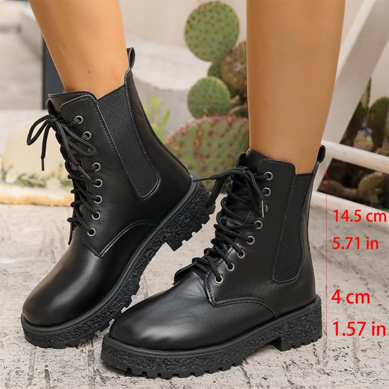 Fashion Spring Autumn Luxury Lace-Up Ankle Boots for Women 2025 Waterproof Square Heel Women's Boots Round Toe Solid Shoes of Woman