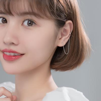 925 Sterling Ezüst Fülbevaló Női Fülklipsz Mandzsetta Lánc Összekötve Kis Gyöngyös Stift Egy Darab