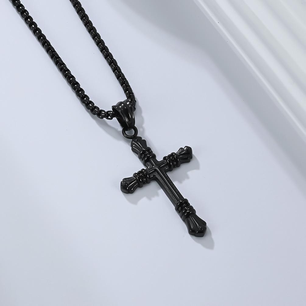 Vintage Punk Titanium Steel Cross Necklace Men's Niche Personality Trend Wear Stainless Steel Pendant Accessories