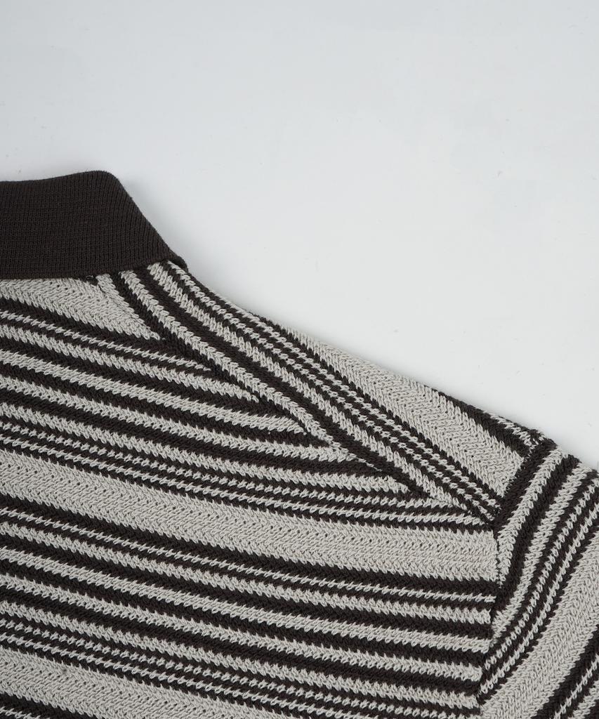BIRBANTE Summer Breeze Washable Striped Collar Knit - Brown Stripe