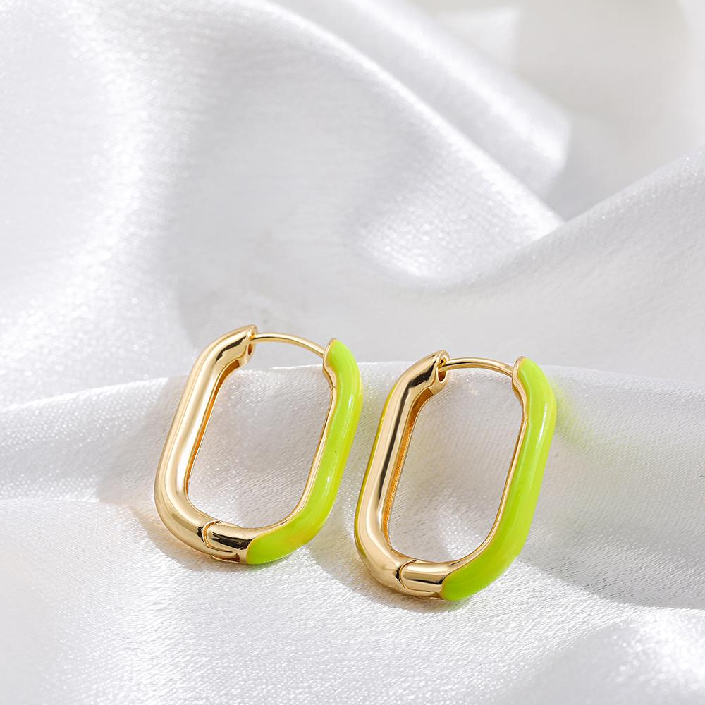 Minimalist U-shaped Colorful Huggies Ear Buckle for Women Half Enamel Glaze Gold Plated Hoop Earrings Piercing Jewelry Gift