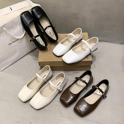 Schuhe mit eckiger Spitze und flachem Ausschnitt für Damen 2025 neu mit Rock sanfte Schuhe weiche flache Mary Janes kleine Lederschuhe
