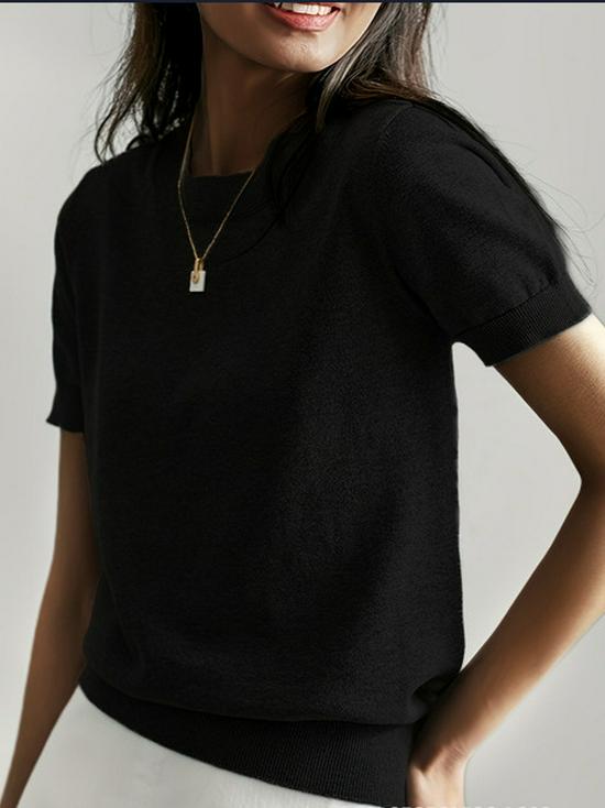 Round Neck Short Sleeve Thin Knit Loose Casual Women's Top - Summer/Autumn Collection