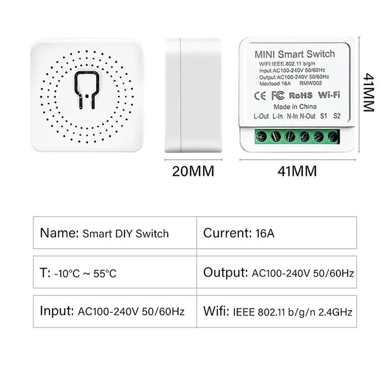 16A/20A Smart Home WiFi Switch 2-Way Control Mini Relay Module Remote APP Voice Control DIY Timer Yandex Alice Alexa Google Home