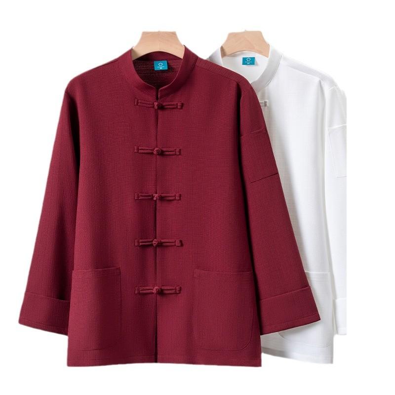 Four Seasons Chinese Style Cloth Buckle Chef Clothes Long-sleeved Slub Cotton Linen Catering Back Kitchen Work Clothes Chinese Style Plus Size