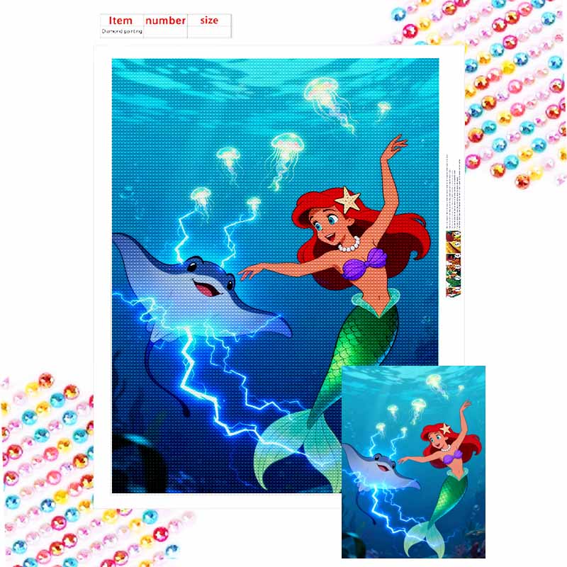 Disney Diamond Painting Kit Ariel And Flounder 5D DIY Home Bedroom Wall Decor Handmade Holiday Gift Round 20x30cm
