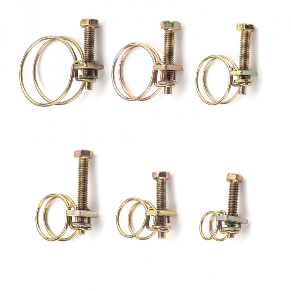 42pcs 6 Sizes Double Wire Hose Clamps Pipe Clip w/Screws Bolt Tight Fitting Kit
