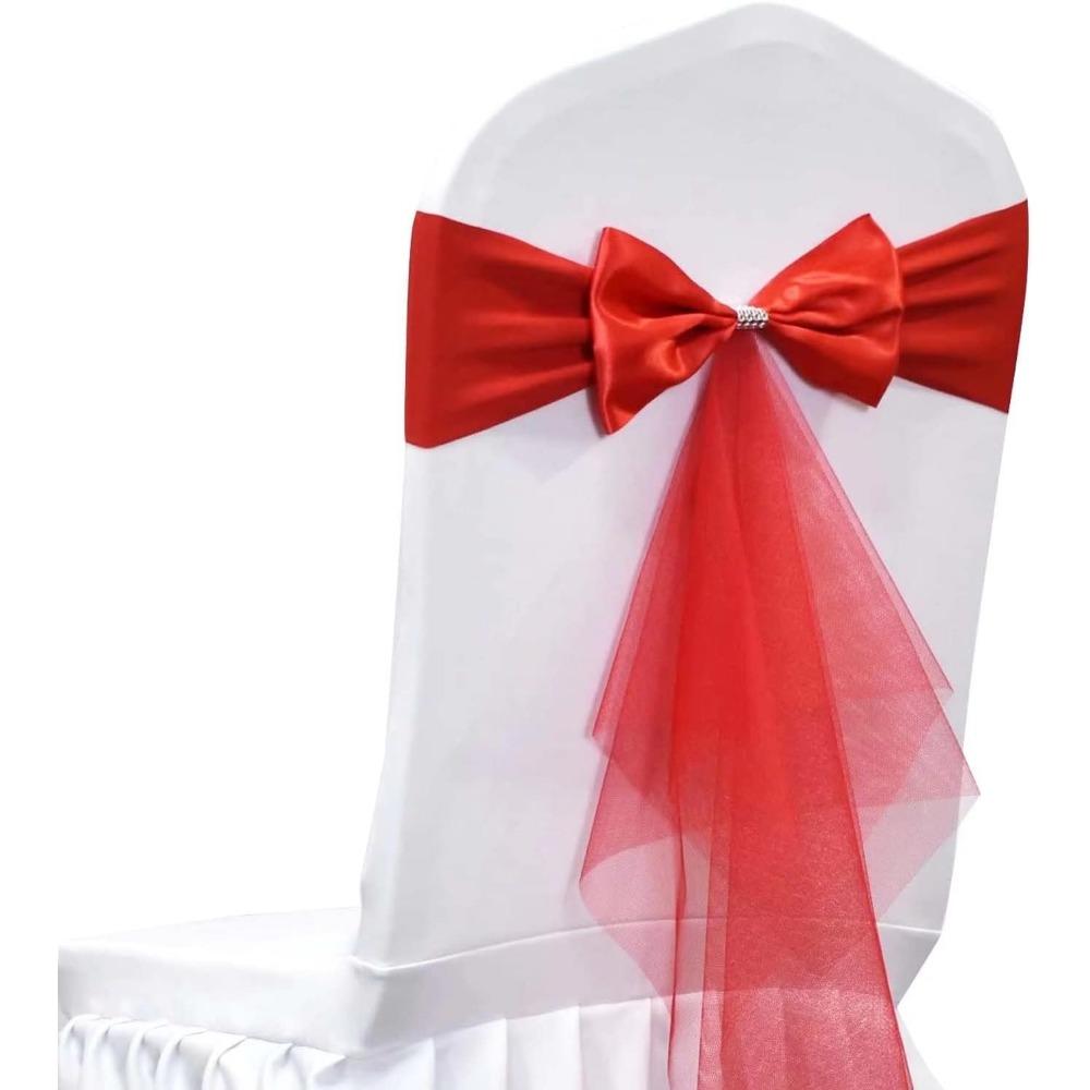 

10 шт. полиэстеровых эластичных поясов для стульев, ленты для стульев, банты для стульев из органзы, банты из спандекса для вечеринки, дня рождения, отеля, романтики, свадьбы, банкета, украшения красный
