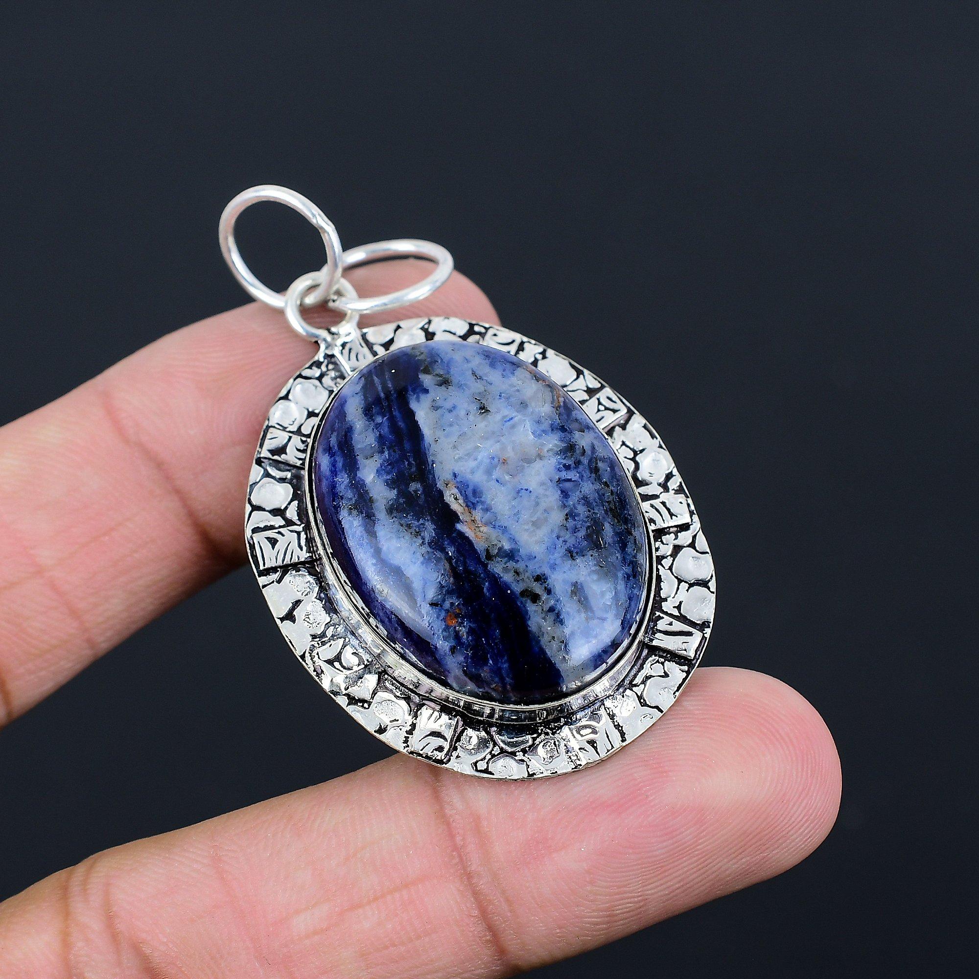 Sterling Silver Third Eye Chakra Sodalite Stone Bezel Engagement Pendant Jewelry