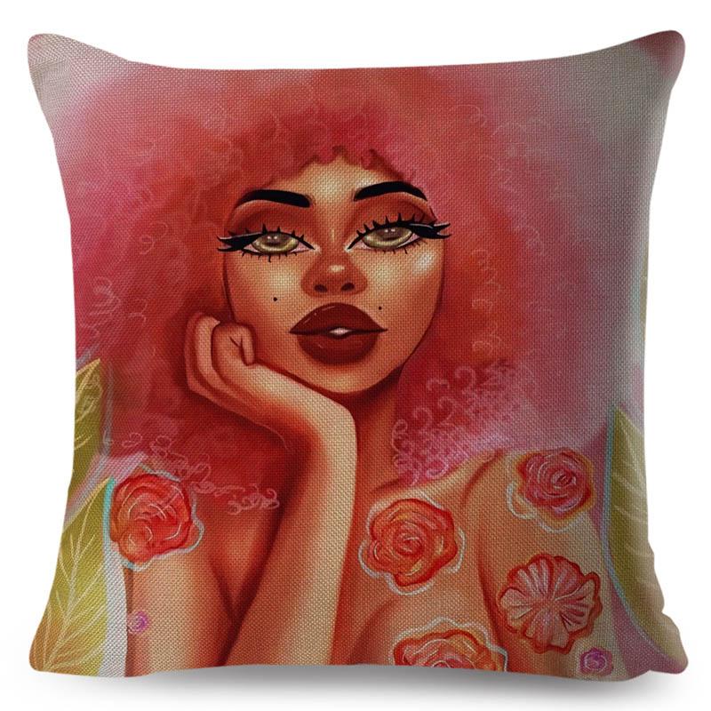 Beautiful Black Women Africa Girl Pillow Case Polyester Decor Colorful Cartoon Cushion Cover For Sofa Car Home Pillowcase 45X45