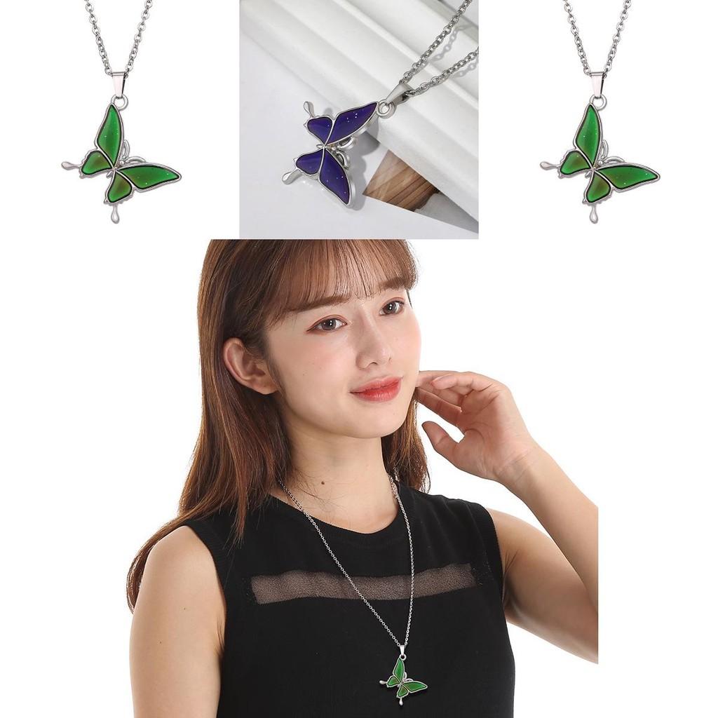 Fashionable Womens Titanium Steel Butterfly Necklace With Stunning Thermochromic Color Changing Effect