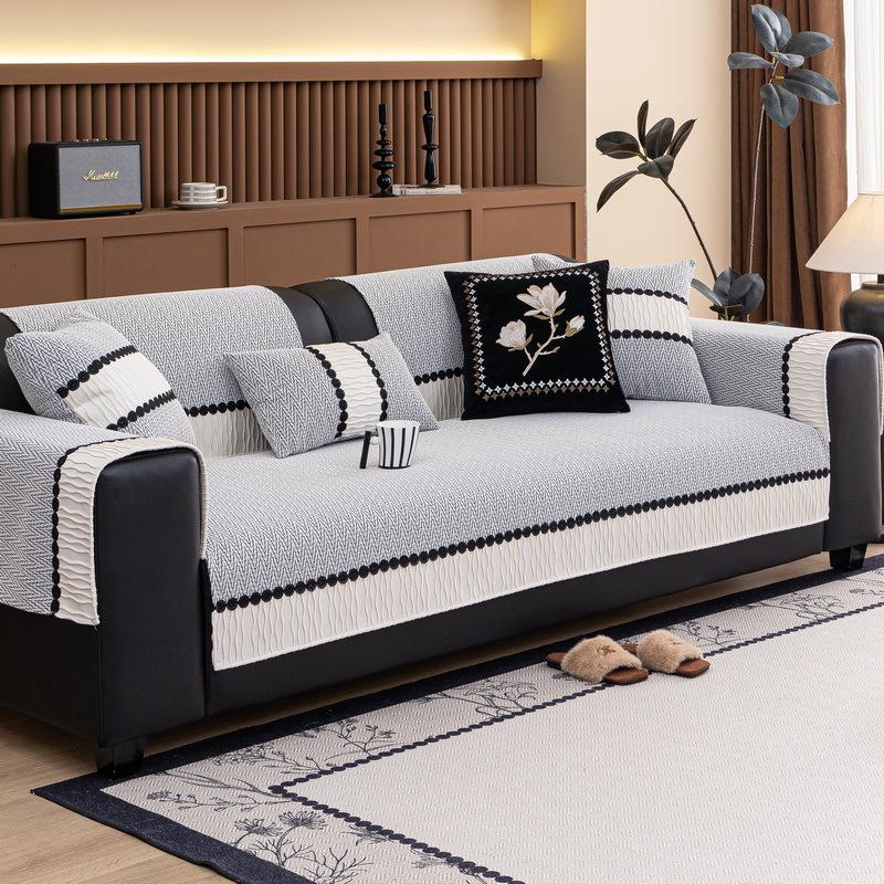 Light French Cream Wind Sofa Cushion  New Fish Bone Pattern Chenille Leather Sofa Non-Slip Backrest Cover Cloth Towel