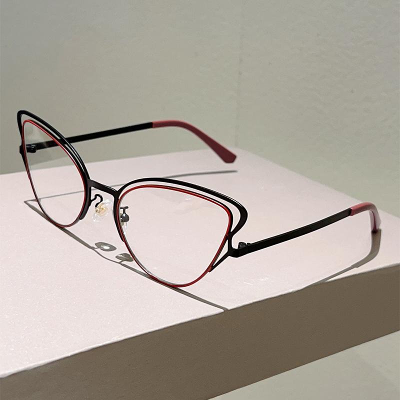 Hohlförmige Brille in Schmetterlingsform Damen Stilvolle Cat-Eye-Fassung Optische Fassung mit Blaulichtfilter Trendiges Markendesign Dekor Brille