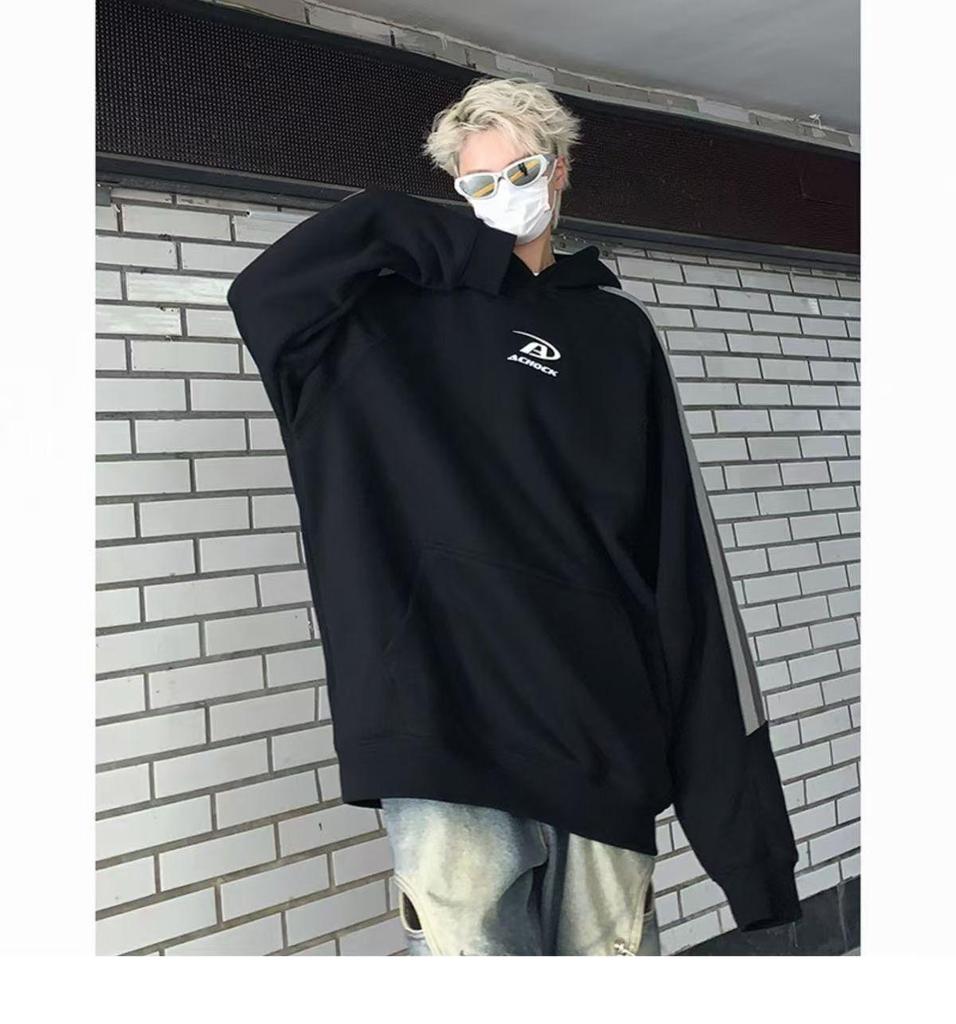 Men's Trendy American Striped Patchwork Hoodie - Autumn/Winter Casual Loose Fit for Couples