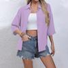Women's Casual Solid Color Button-down Shirt Three-quarter Sleeve Dress Shirt Lapel Work Shirt With Pockets