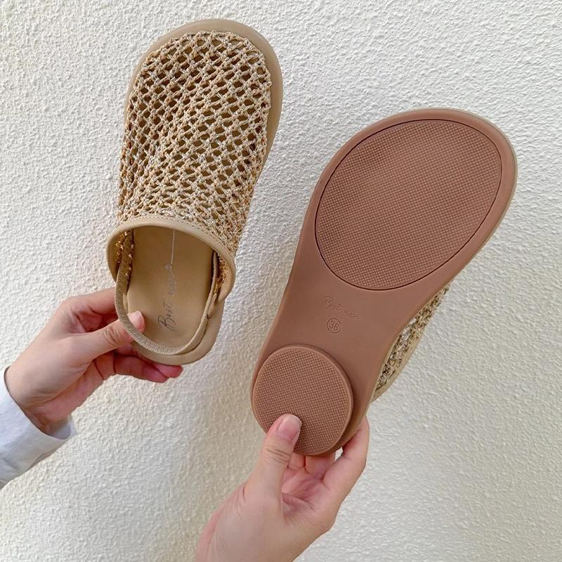 Fashion Flats Women Slingback Slippers Mesh Designer Mules Shoes Fashion Sandals Summer Woman 2025 New Slides Dress Chanclas De Mujer