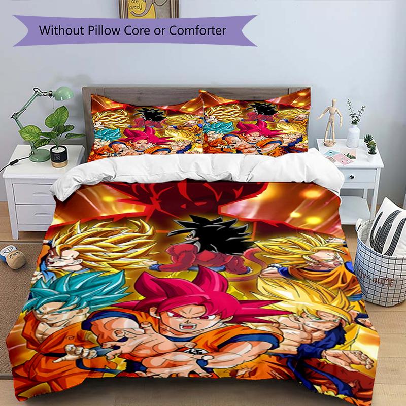 3pcs Dragon Ball4 Design Cover Set - HD Printed Bedding with 1 Cover and 2 Pillowcases - Perfect for Home and Dorm Decor