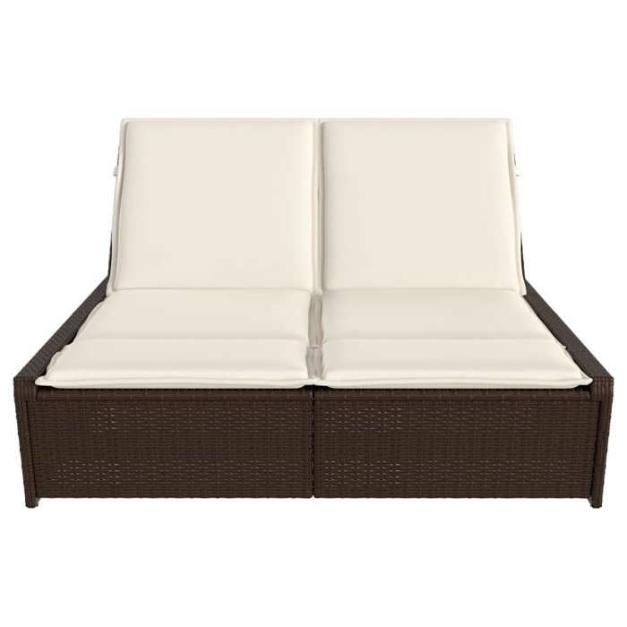 VidaXL Chaise longue double avec coussins marron résine tressée, lit de bronzage, chaise longue inclinable, lit de jour 368180