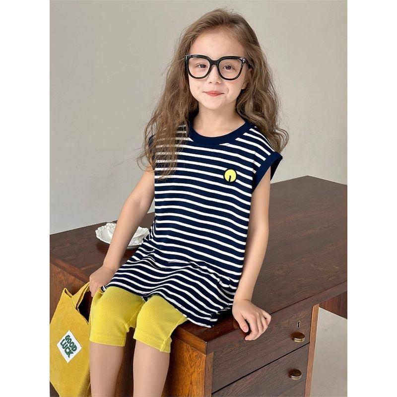 Summer Children's Embroidery Lycra Cotton Striped Dress