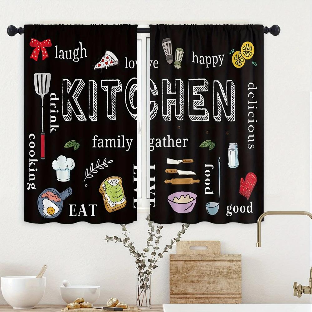 2pcs Farmhouse Kitchen Curtains Rustic Country Fork Knife Vintage Window Treatment For Kitchen Bedroom Cafe Living Room Home Dec