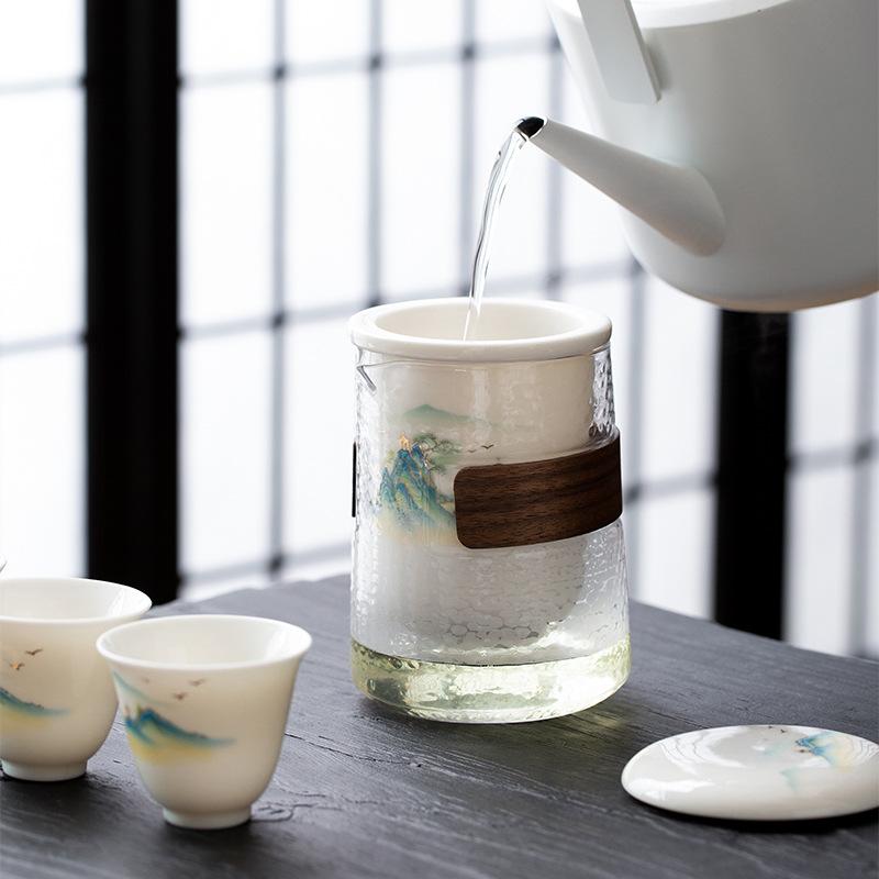 Suet Jade White Porcelain Travel Tea Set, One Pot, Three Cups, Simple Express Cup, Ceramic Portable Bag, Outdoor Souvenir
