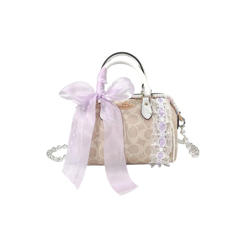 

COACH handbag [Customized bag] Rowan18 classic printed zipper closure organza bow stitching lace Purple Sakura Tea Party Bag (including accessories) білий