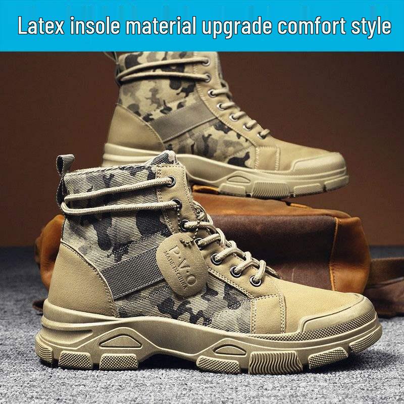 Men's High Top Camouflage Canvas Martin Boots - Autumn/Winter, Warm Cotton, Plus Size Snow Work Boots