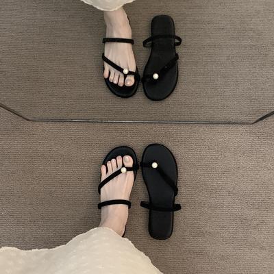 Niche Flat Bottom Simple Black French Small Cool Slippers Fairy Shoes 2025 New Summer Strap with Skirt Sandals