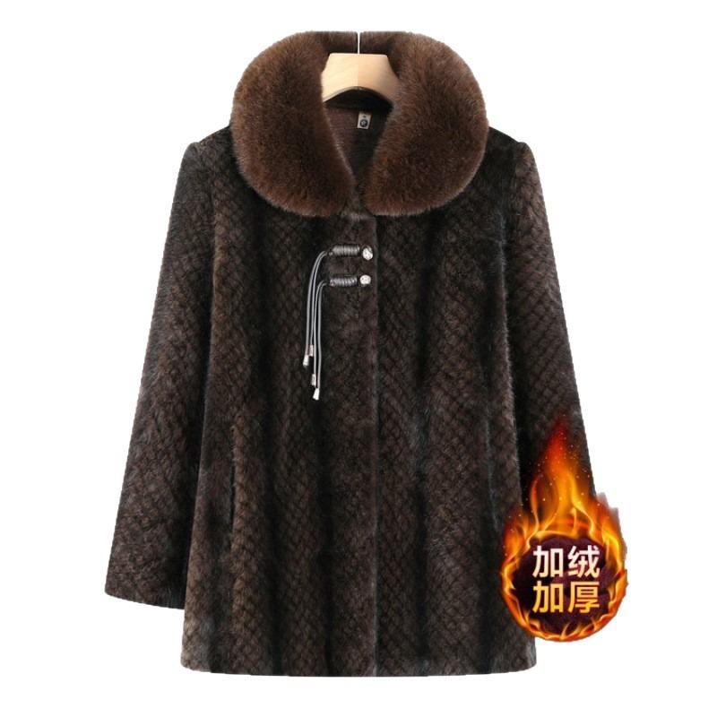 Fattened Mother Winter Mink Velvet Jacket Mother New Middle-aged and Elderly Woolen Coat Imitation Fur Large Size Women's Clothing