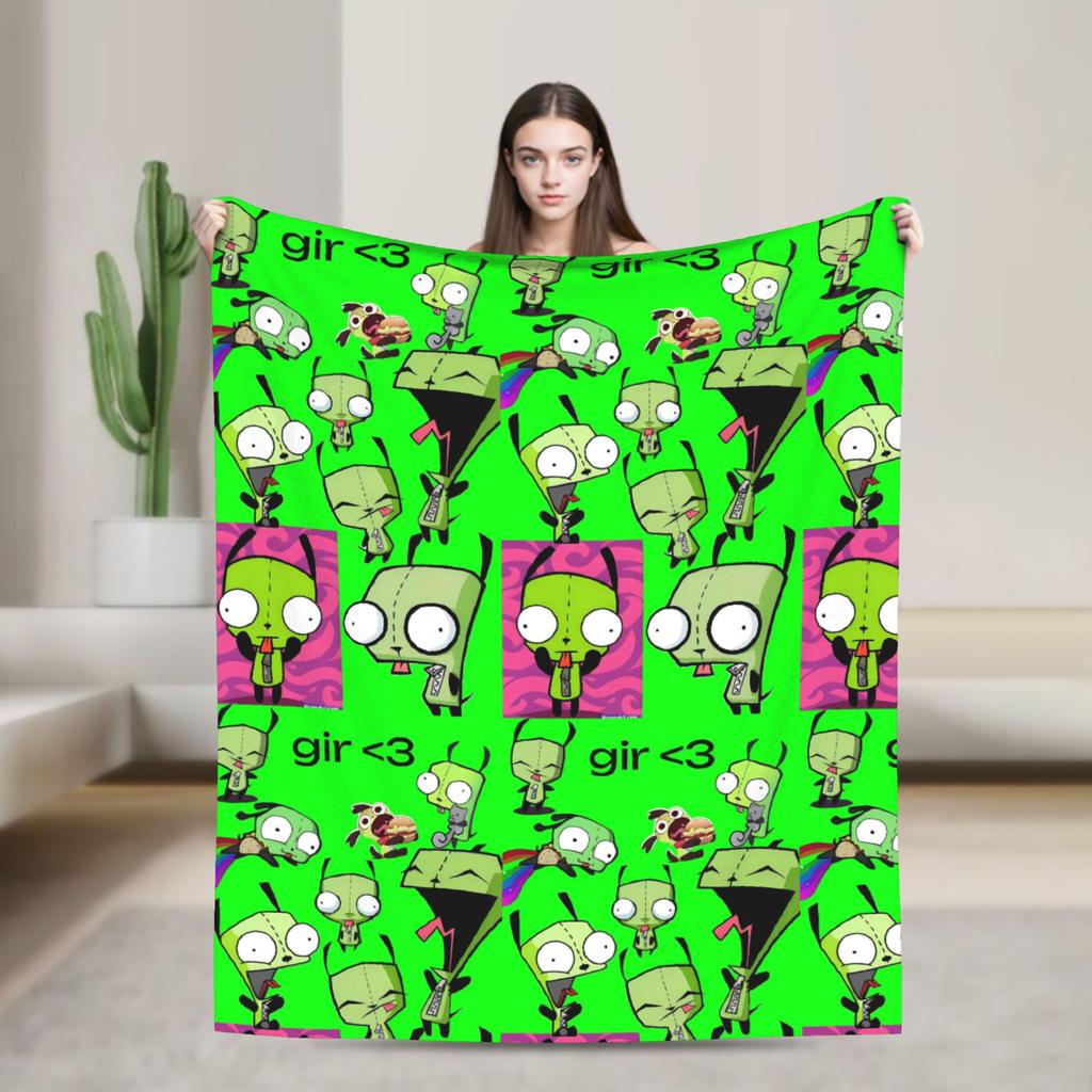 Invaders Zims Alien Cartoon Blanket Quality Warm Soft Throw Blanket Winter Picnic Couch Bed Fluffy Bedspread