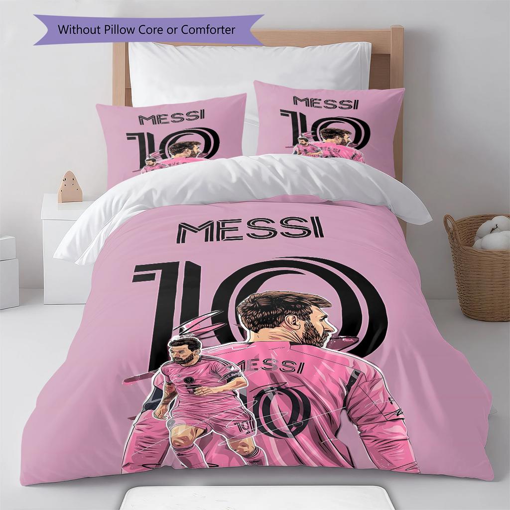 Messi Pattern Bedding,Quilt Set Quilt Cover Pillowcase Home Birthday Gift (1 * duvet cover + 2 * pillowcase, without core)