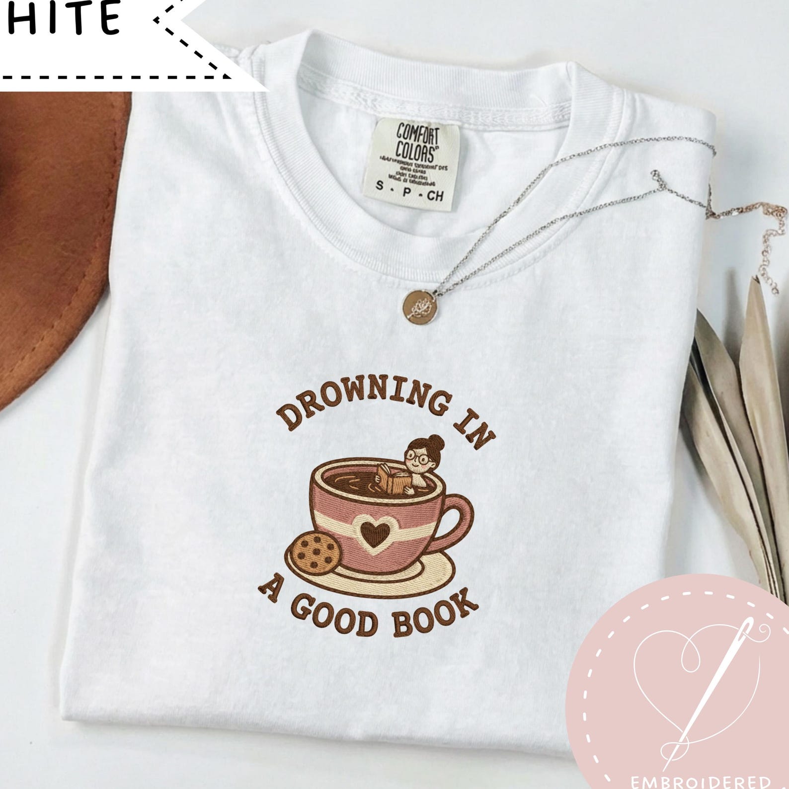 Drowning in a Good Book Shirt, Embroidered Comfort Colors® Reader Tshirt, Gift for Book Lover, Book Lover Shirt S