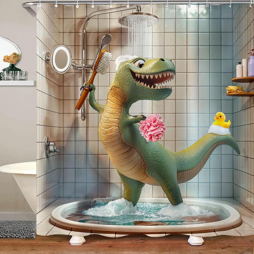 Funny Cat Shower Curtain Set Great Wave Art Style Relaxing Feline Waterproof Bathroom Shower Curtain Japanese Scene Home