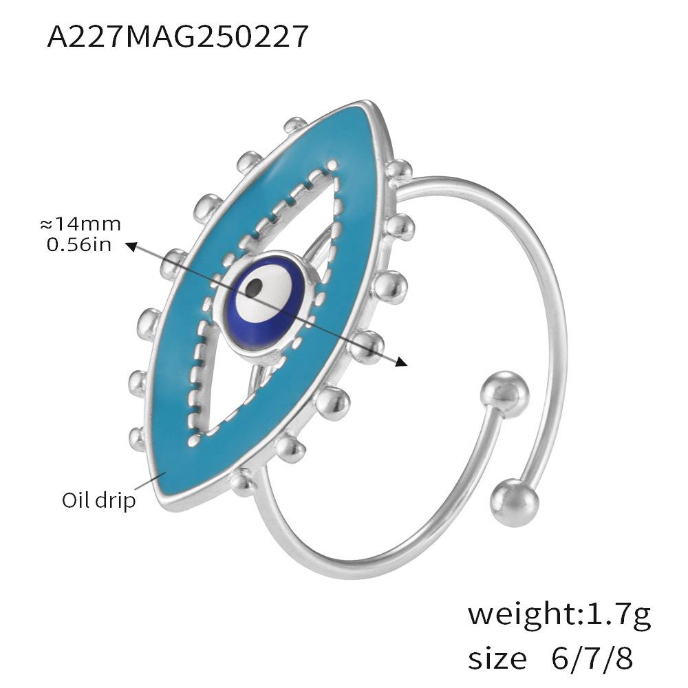 Qiong Yao Demon Eye Enamel Open Ring: 18k Gold-Plated Titanium Steel Adjustable Fashion Accessory