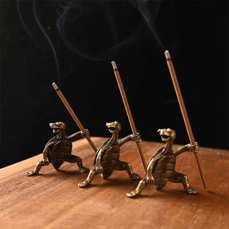 Suporte de Incenso Antigo de Liga de Cobre Tartaruga Kung Fu Linha, Decoração de Casa, Queimador de Incenso de Linha, Suporte de Incenso, Decoração de Mesa de Chá Animal
