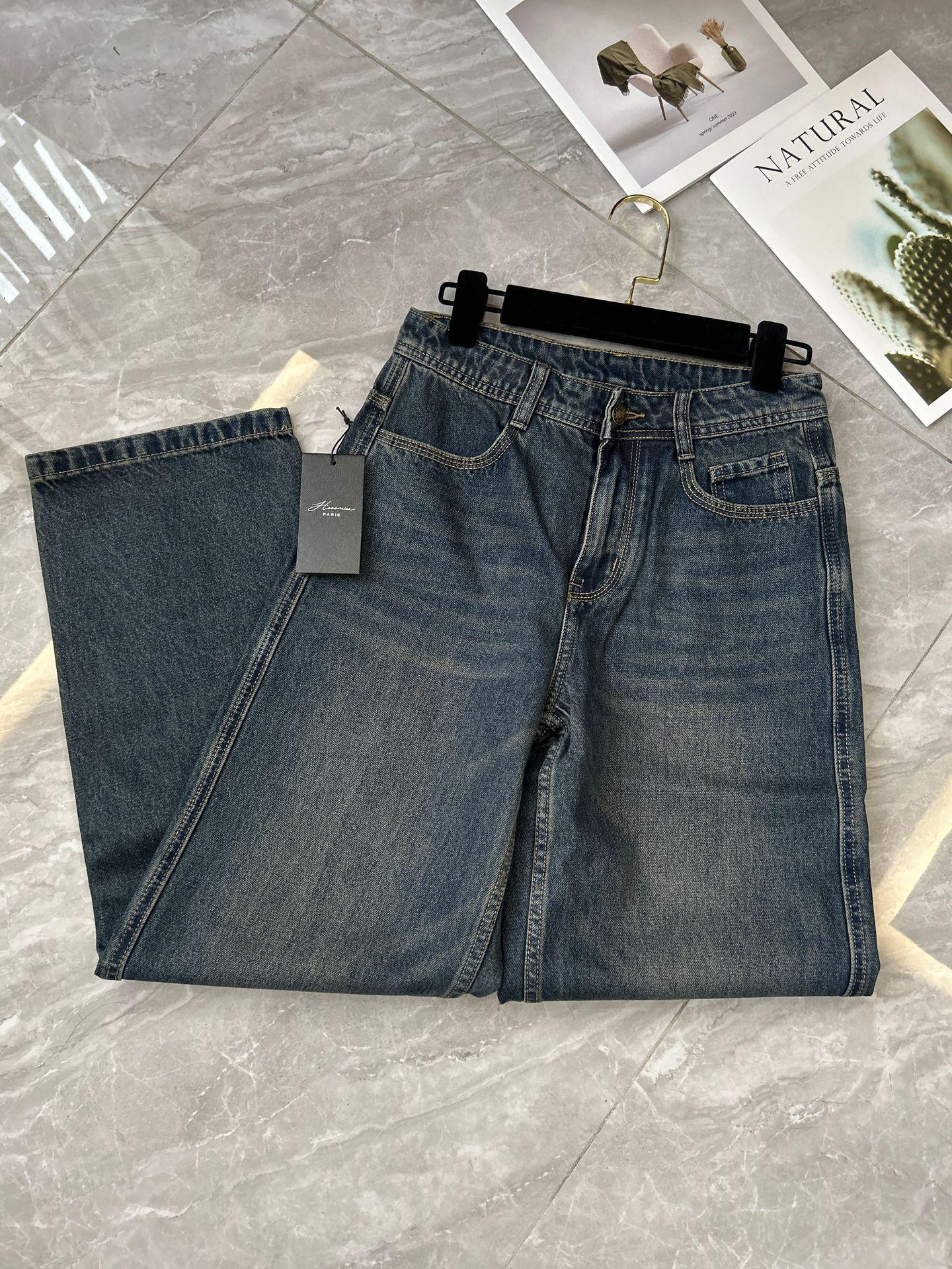 In Stock: TR Combed Cotton Retro Tapered Mid-Rise Straight-Leg Dark Blue Jeans Small синий
