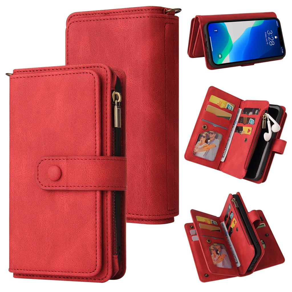 Applicable iPhone16 Leather Case 17Plus Skin Sense Scrub 15 Card Zipper Wallet Case Google 9Pro Solid Color