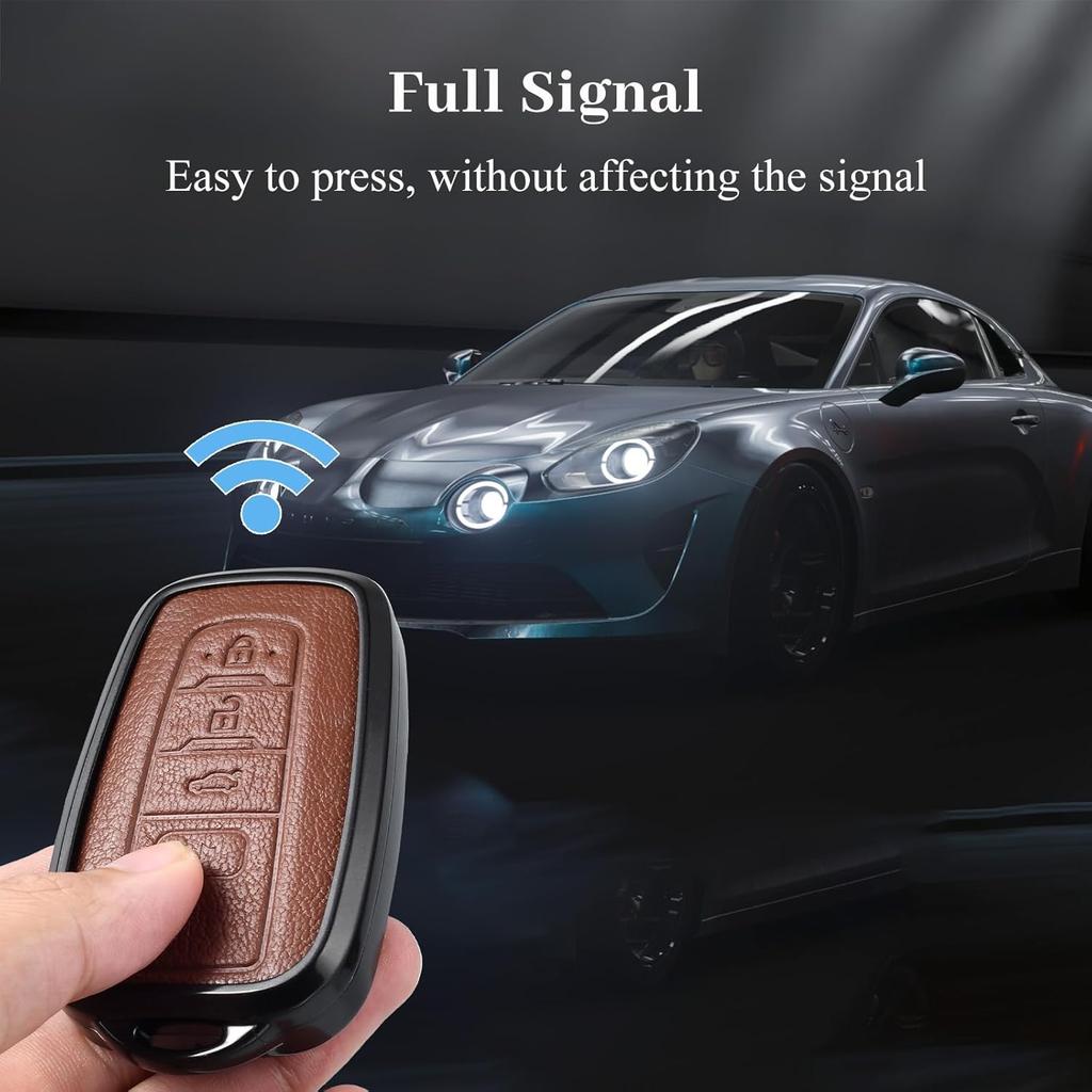 for Toyota Key Fob Cover with Keychain,  Aluminum Alloy and Leather Protection Key Case for 2018- Camry RAV4 Highlander Avalon C-HR Prius Corolla