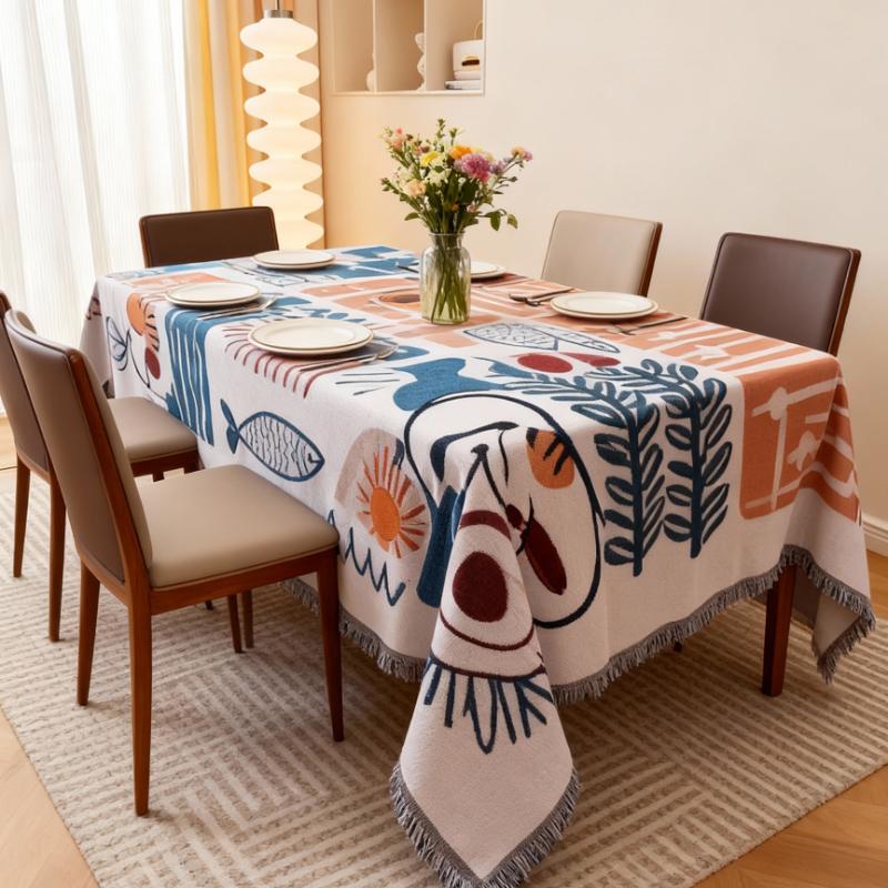 1Pc New Modern Style Linen-cotton Double Face Usable Sofa Blanket with Tassels Decor Multi-purpose for Living Room,Bedroom Sofa