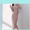 Spring Long Sleeve Knitted Twopiece Set For Women With Pearl Embellishments And Tight Waist Skirt