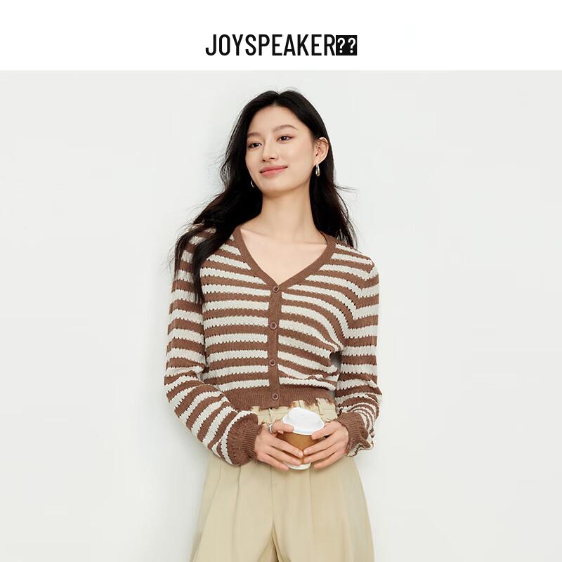

JOY SPEAKER Women s French V-Neck Striped Knit Cardigan One Size