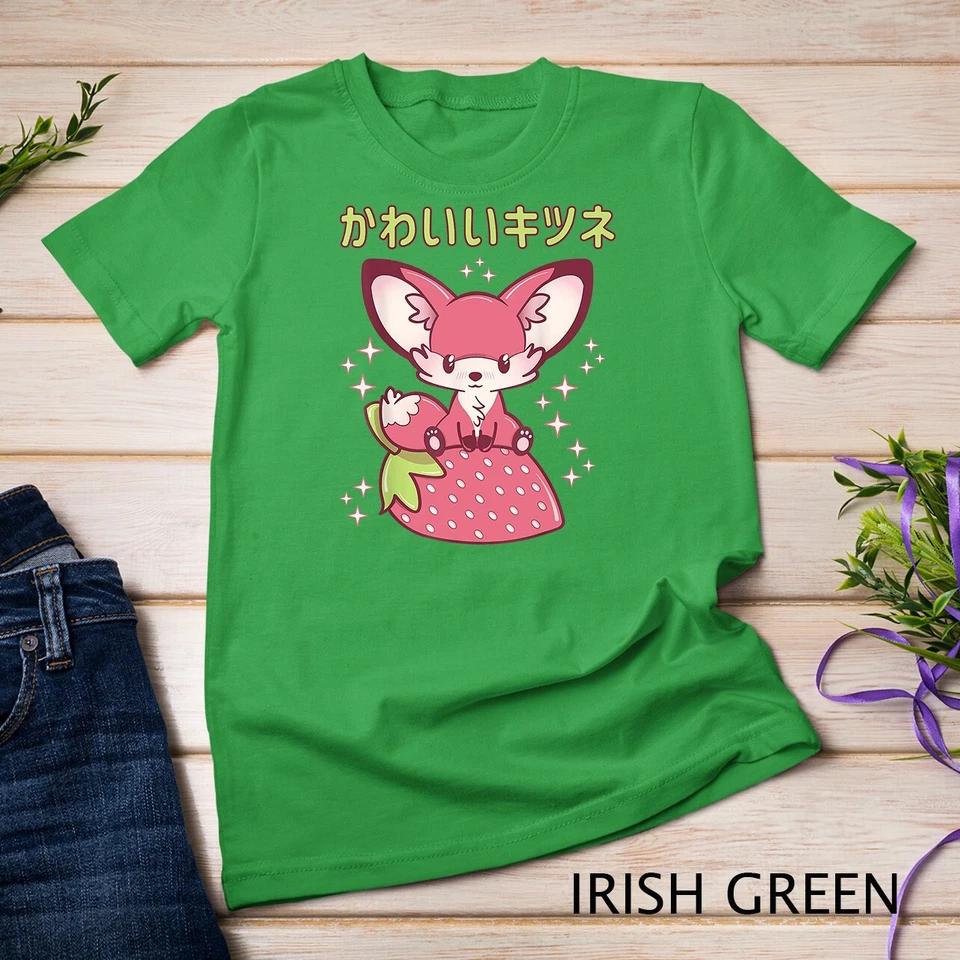 Pink Pastel Strawberry Fox Japanese Kawaii Pink Goth Fox T-Shirt Unisex T-shirt 4 XL